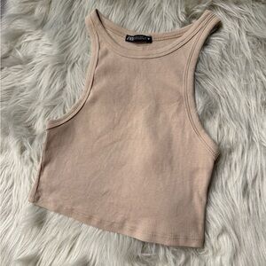 Zara Women's Beige Ribbed Crop Top